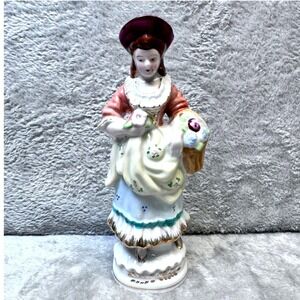 Vintage Victorian Lady Porcelain Figurine Vase Spill Holder Hand Painted Japan